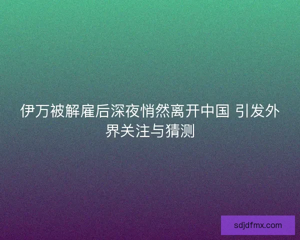 伊万被解雇后深夜悄然离开中国 引发外界关注与猜测